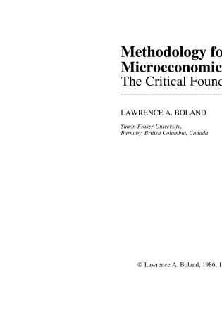 Cover of Methodology for a New Microeconomics