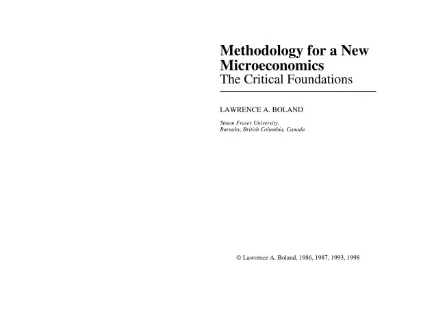 Book cover for Methodology for a New Microeconomics