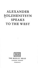 Book cover for Alexander Solzhenitsyn Speaks to the West