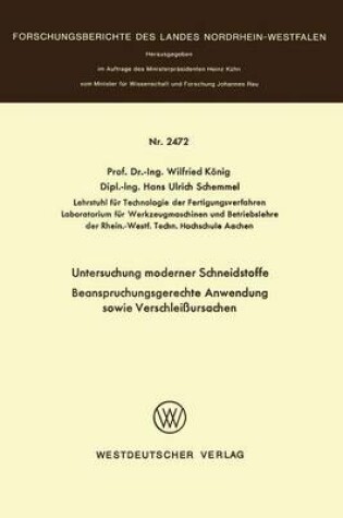 Cover of Untersuchung Moderner Schneidstoffe Beanspruchungsgerechte Anwendung Sowie Verschleissursachen