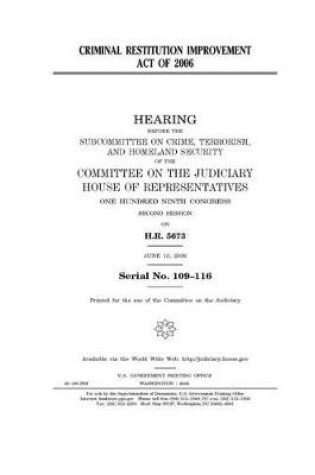 Cover of Criminal Restitution Improvement Act of 2006