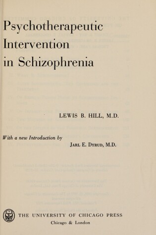 Cover of Psychotherapeutic Intervention in Schizophrenia