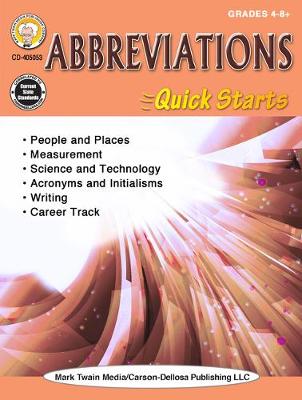 Book cover for Abbreviations Quick Starts Workbook, Grades 4 - 12