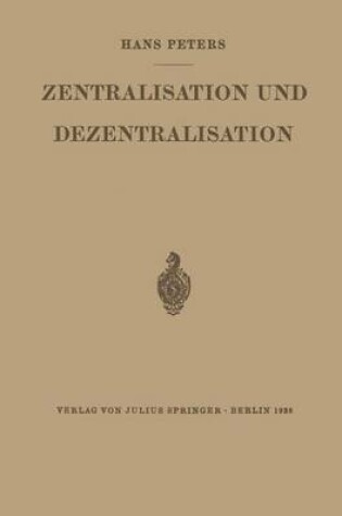 Cover of Zentralisation Und Dezentralisation