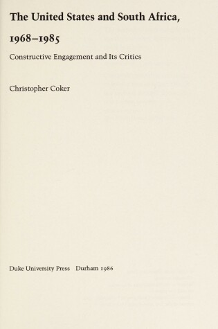 Cover of Constructive Engagement and Its Critics