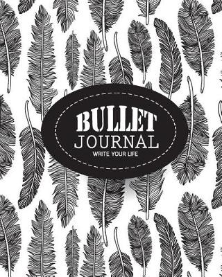 Book cover for Bullet Journal Dot Grid, Daily Dated Notebook Diary, Black and White Feather Pattern