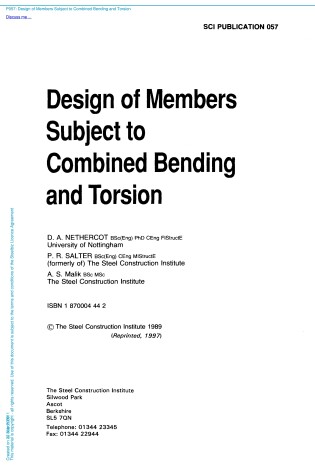Cover of Design of Members Subject to Combined Bending and Torsion