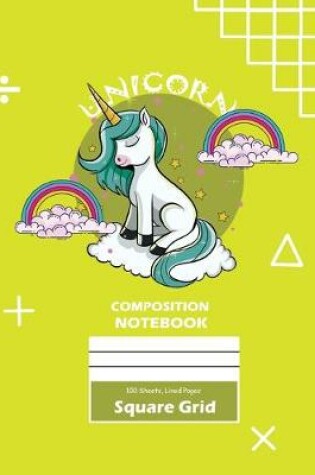 Cover of Unicorn Square Grid, Graph Paper Composition Notebook, 100 Sheets, Large 8 x 10 Inch, Quad Ruled Yellow Cover