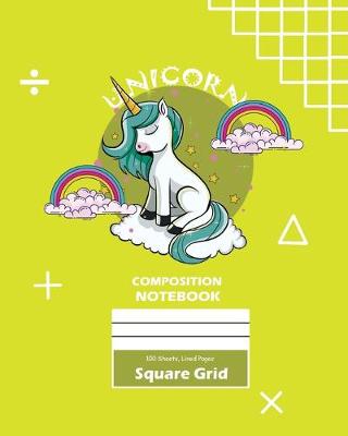 Book cover for Unicorn Square Grid, Graph Paper Composition Notebook, 100 Sheets, Large 8 x 10 Inch, Quad Ruled Yellow Cover