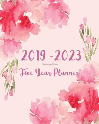 Book cover for 2019-2023 Five Year Planner- Watercolor Pink Flowers