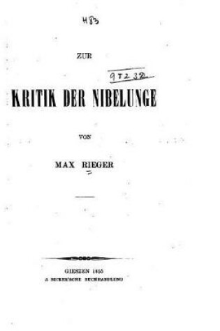 Cover of Zur Kritik Der Nibelunge