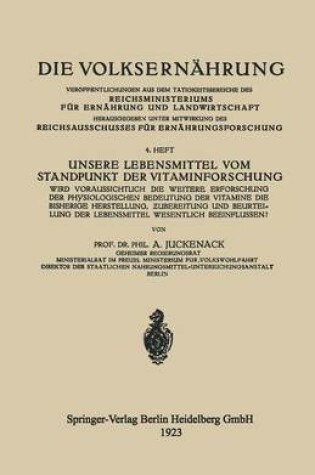 Cover of Unsere Lebensmittel Vom Standpunkt Der Vitaminforschung