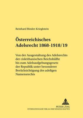 Cover of Oesterreichisches Adelsrecht 1868-1918/19