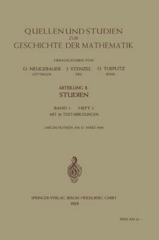 Cover of Quellen Und Studien Zur Geschichte Der Mathematik, Astronomie Und Physik