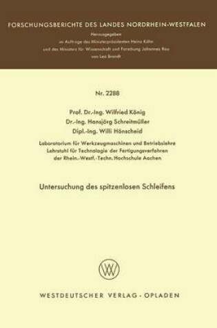 Cover of Untersuchung Des Spitzenlosen Schleifens