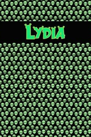 Cover of 120 Page Handwriting Practice Book with Green Alien Cover Lydia