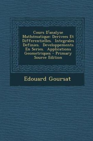 Cover of Cours D'Analyse Mathematique