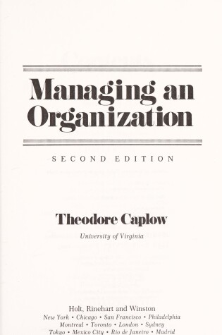 Cover of Managing an Organization