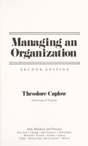 Book cover for Managing an Organization