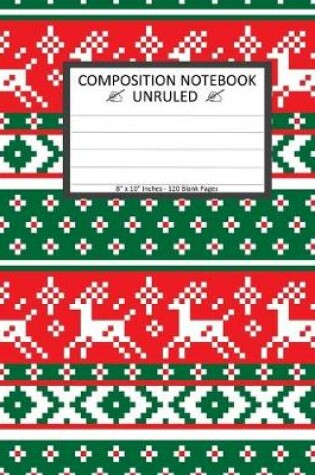 Cover of Unruled Composition Notebook 8" x 10". 120 Pages. Norwegian Christmas Reindeer