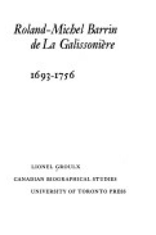 Cover of Roland-Michel Barrin De La Galissoniere, 1693-1756