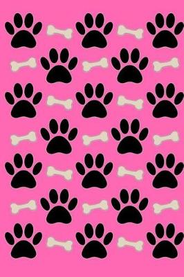 Book cover for Dog Paw Prints and Bones on Pink Notebook