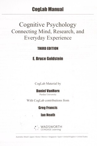 Cover of Coglab Manual with Printed Access Card for Cognitive Psychology: Connecting Mind, Research and Everyday Experience, 3rd