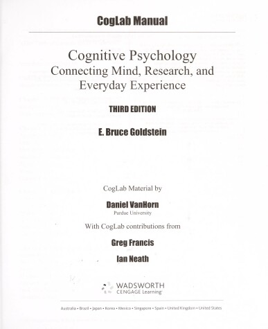 Book cover for Coglab Manual with Printed Access Card for Cognitive Psychology: Connecting Mind, Research and Everyday Experience, 3rd