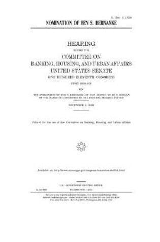 Cover of Nomination of Ben S. Bernanke