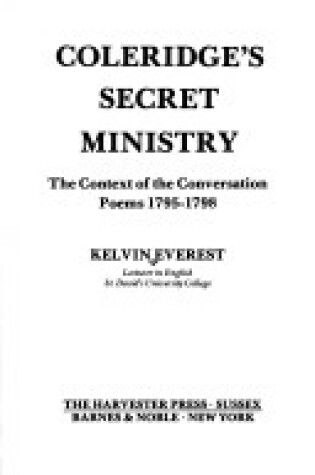 Cover of Coleridge's Secret Ministry