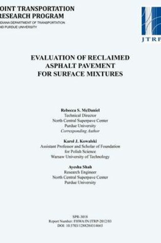 Cover of Evaluation of Reclaimed Asphalt Pavement for Surface Mixtures