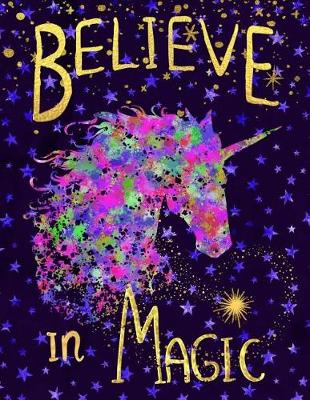 Cover of Big Fat Journal Notebook Colorful Unicorn In Stars Believe In Magic 2