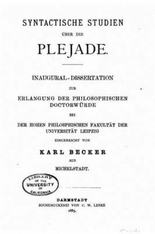 Cover of Syntactische studien uber die Plejade