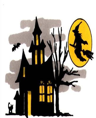 Book cover for Halloween Haunted House Witch Flies Moon School Composition Book 130 Pages