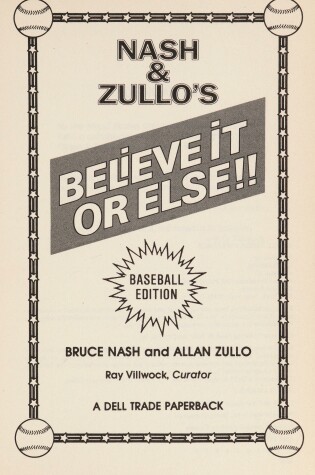 Cover of Nash and Zullo's Believe It or Else!