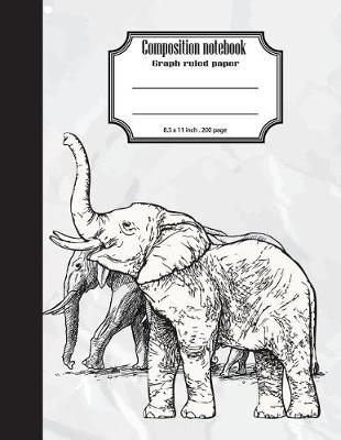 Book cover for Composition notebook graph ruled paper 8.5 x 11" 200 page 4x4 grid per inch, Black white draw elephant