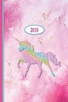 Book cover for 2019 Planner - Pink Rainbow Glitter Unicorn