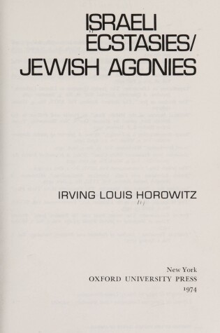 Cover of Israeli Ecstasies/Jewish Agonies