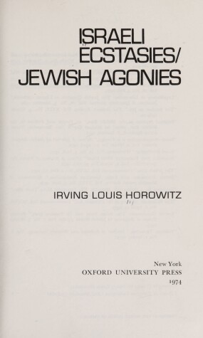 Book cover for Israeli Ecstasies/Jewish Agonies