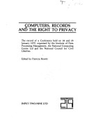 Book cover for Computers, Records and the Right to Privacy