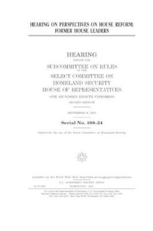 Cover of Hearing on perspectives on House reform