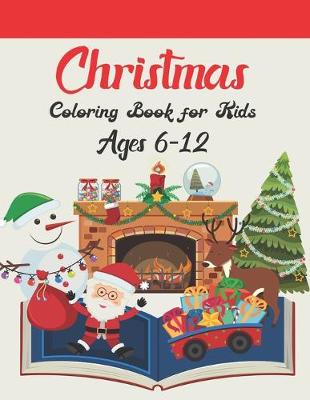 Book cover for Christmas coloring book for kids ages 6-12