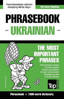 Book cover for English-Ukrainian phrasebook and 1500-word dictionary