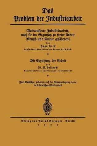 Cover of Das Problem Der Industriearbeit