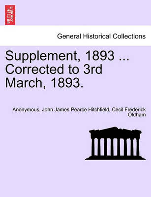 Book cover for Supplement, 1893 ... Corrected to 3rd March, 1893.