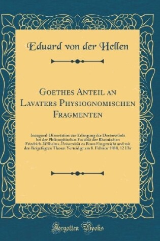 Cover of Goethes Anteil an Lavaters Physiognomischen Fragmenten