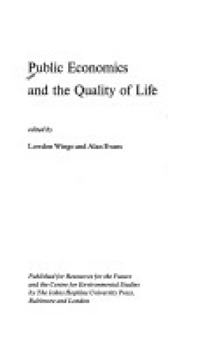 Cover of Public Policy and the Quality of Life