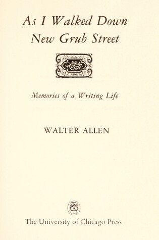 Cover of As I Walked down New Grub Street