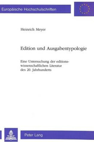 Cover of Edition Und Ausgabentypologie