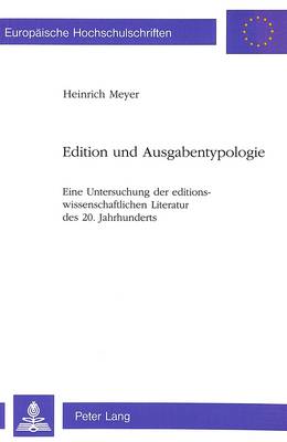 Cover of Edition Und Ausgabentypologie